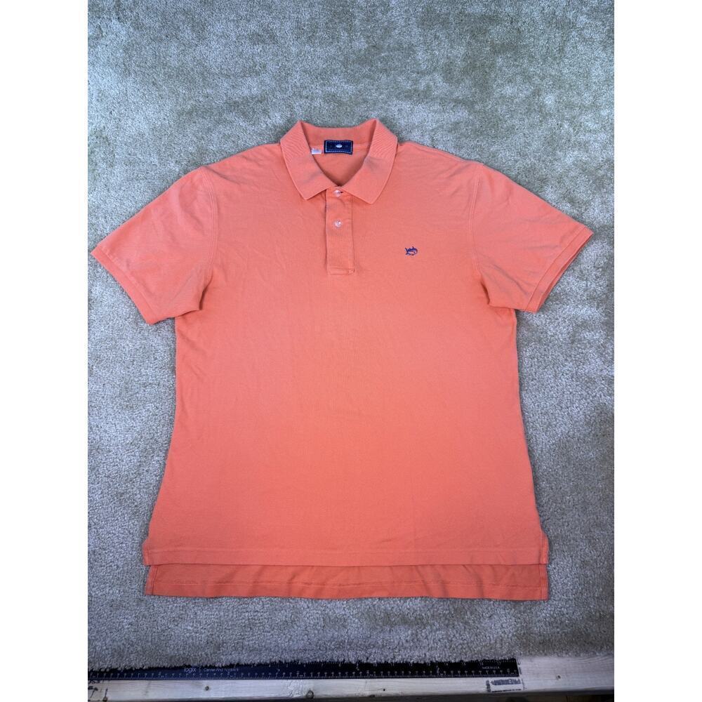 Southern Tide Mens Large Orange Short Sleeve Skipjack Polo Shirt Fish Logo C700